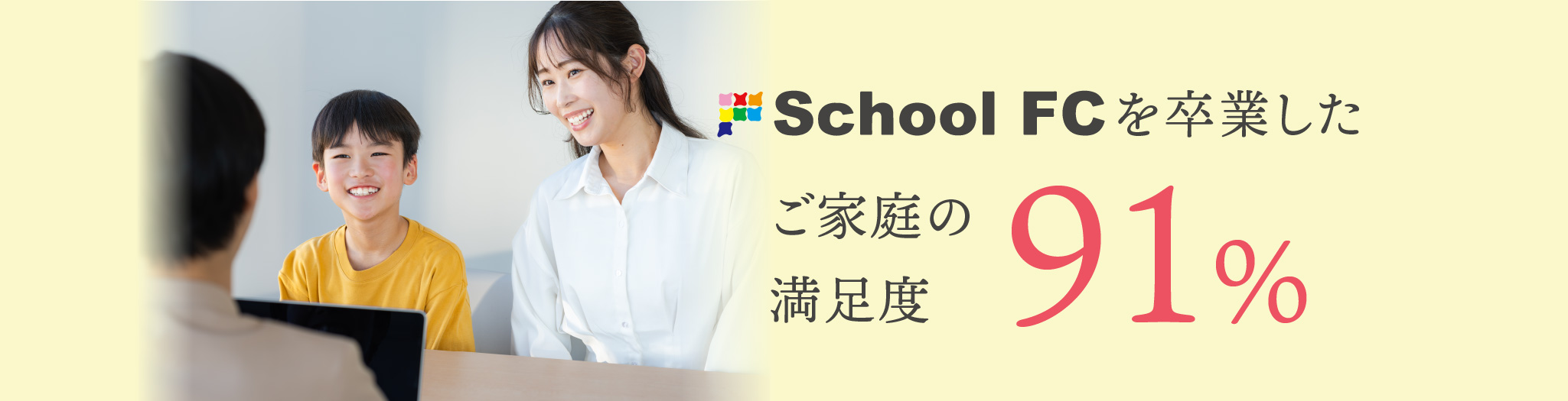 School FCを卒業したご家庭の満足度 91％