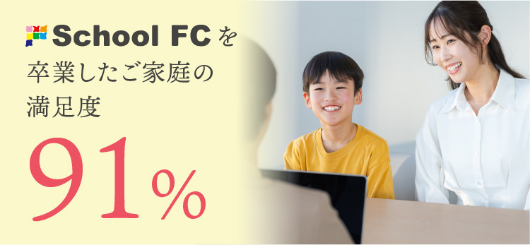 School FCを卒業したご家庭の満足度 91％